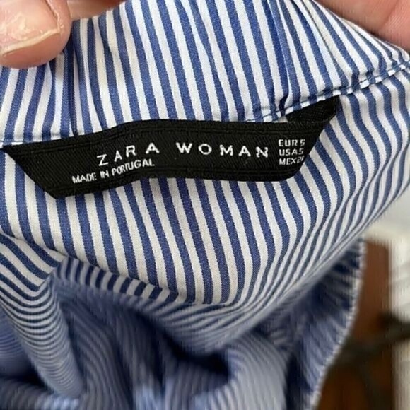 Zara  Women’s Blue White Striped Top Off The Shoulder Blouse 3/4 Sleeve Size S - Picture 2 of 6